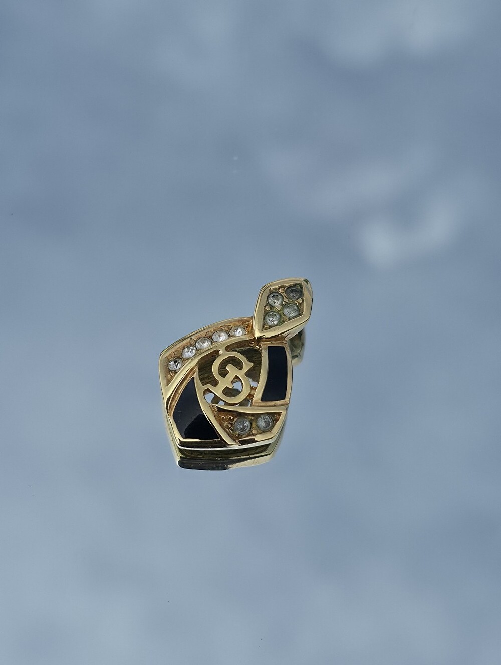 Vintage CHRISTIAN DIOR Black Enamel & Crystal CD Logo Pendant